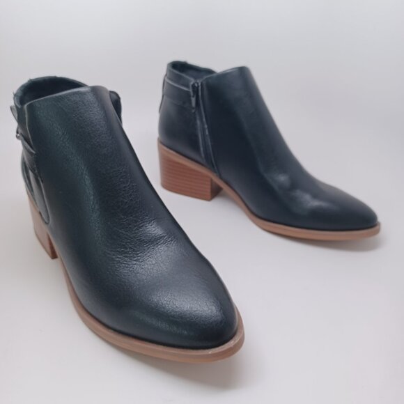 A New Day Booties Black Faux Leather Side Buckle Zipper Nikki Boots Size 7.5 NEW - Picture 8 of 15